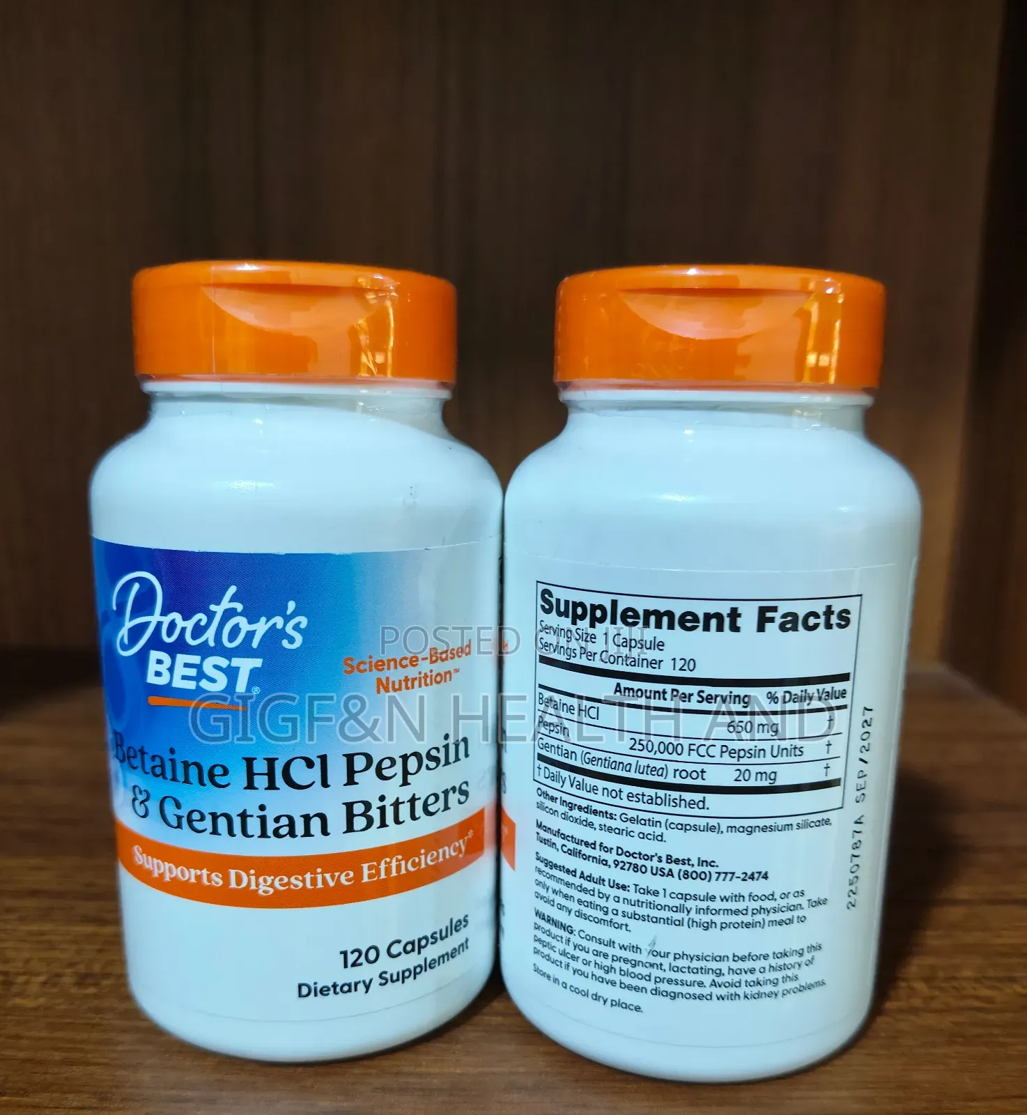 Betaine HCL Pepsin Gentian Bitters, 120 Capsules (Gut Health)