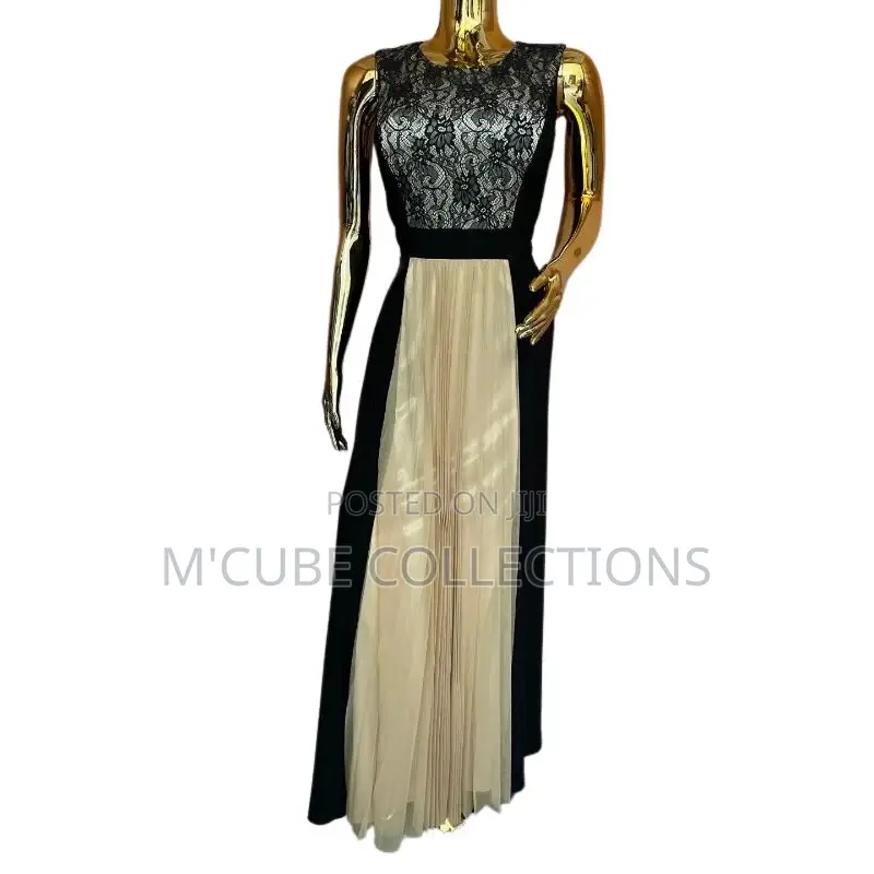 Lace Pleated Contrast Maxi Dress