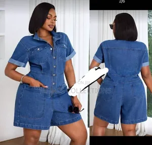 Blue Cuffed Denim Romper