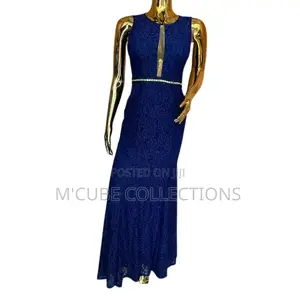 Navy Keyhole Lace Gown