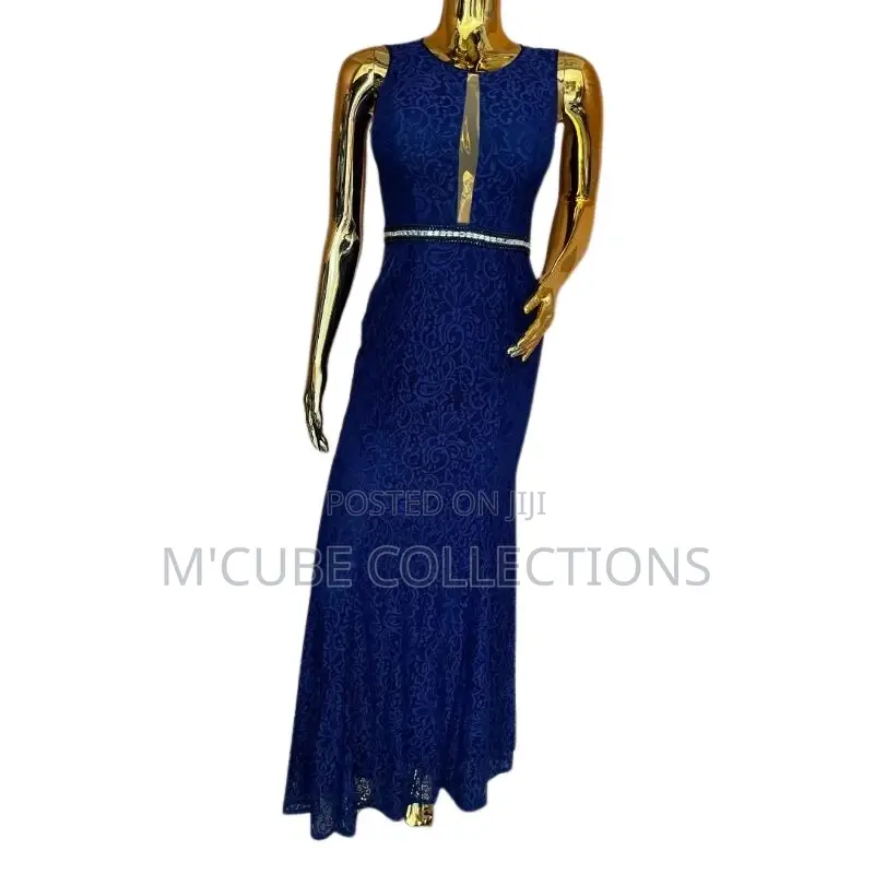 Navy Keyhole Lace Gown