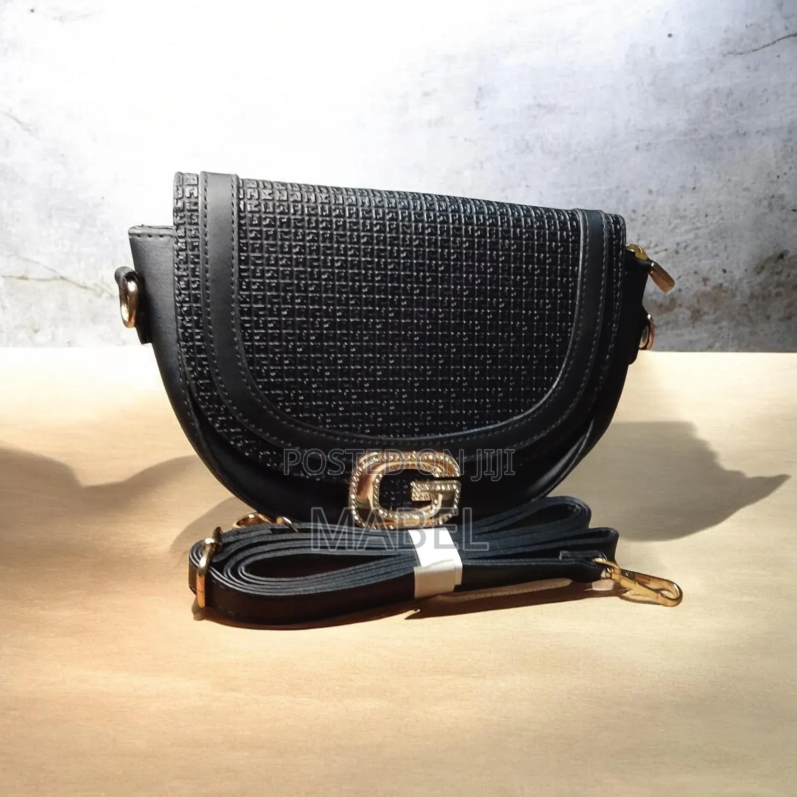 Classic Black Textured Cross Body Bag