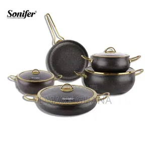 Sonifer 9-pieces Wear-resistant Non-stick Granite Cookware Set Black