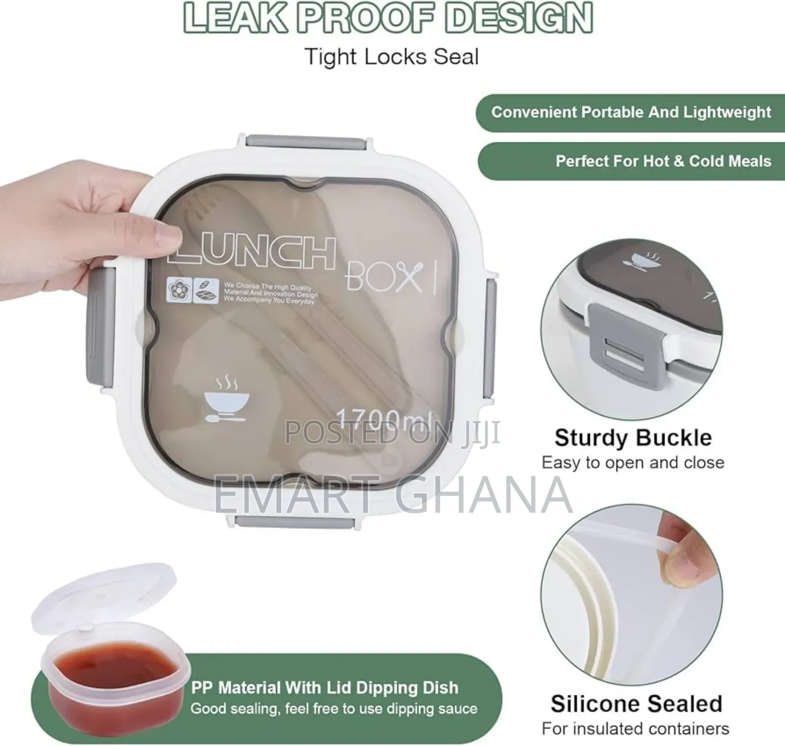 1700ml Bento Lunch Box With Divider And Sauce Container, Lunch Box,
