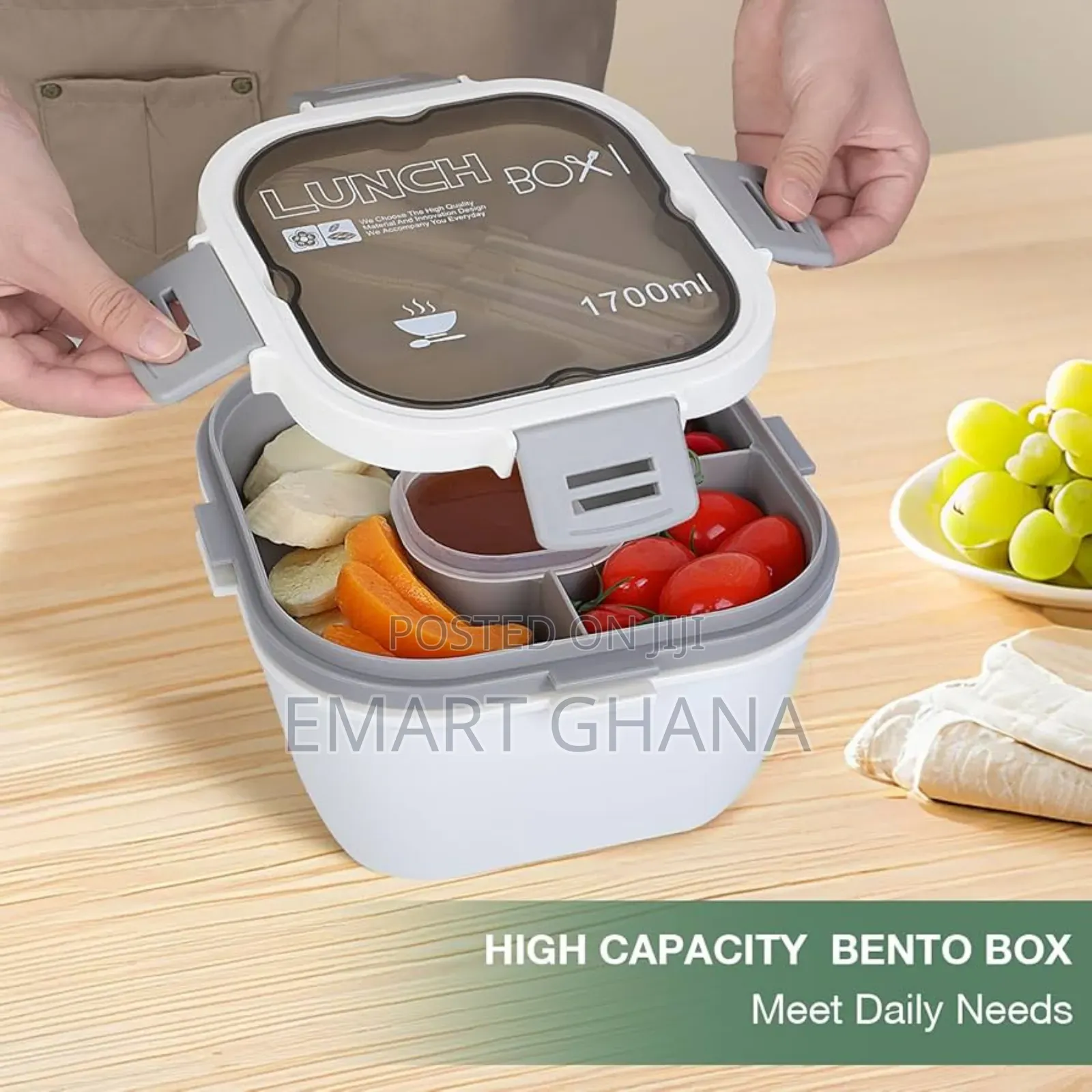 1700ml Bento Lunch Box With Divider And Sauce Container, Lunch Box,