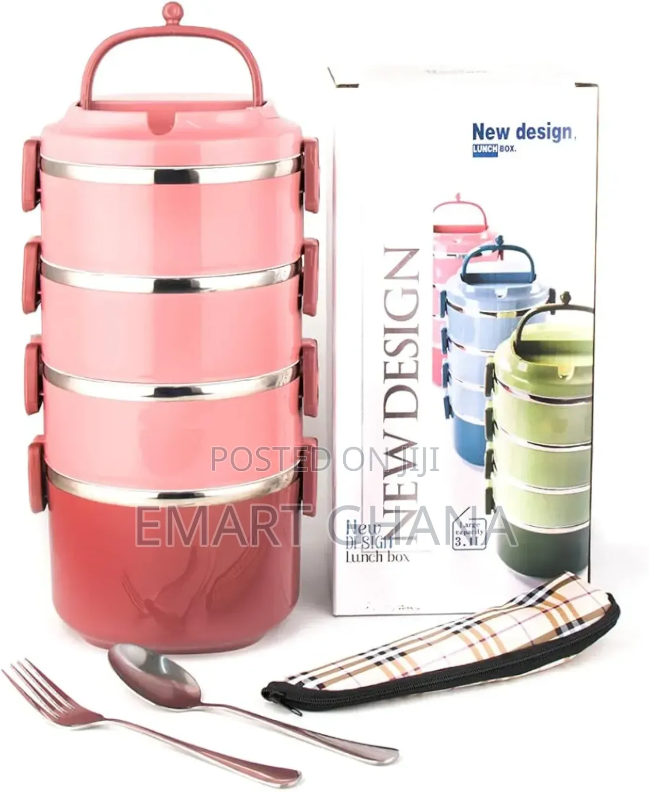 Stainless Steel Lunch Box, 2950ml 4-layer With Spoon And Fork