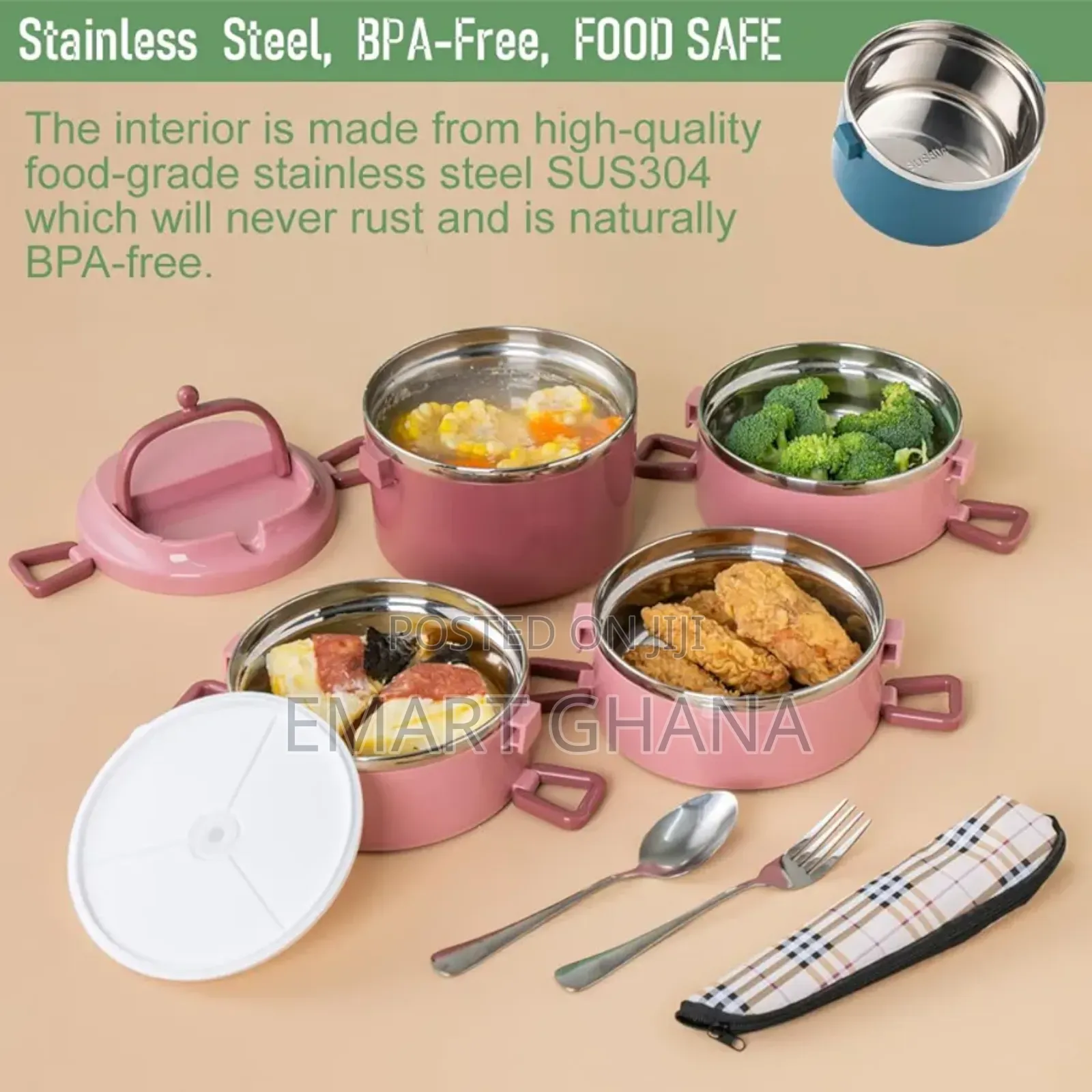 Stainless Steel Lunch Box, 2950ml 4-layer With Spoon And Fork