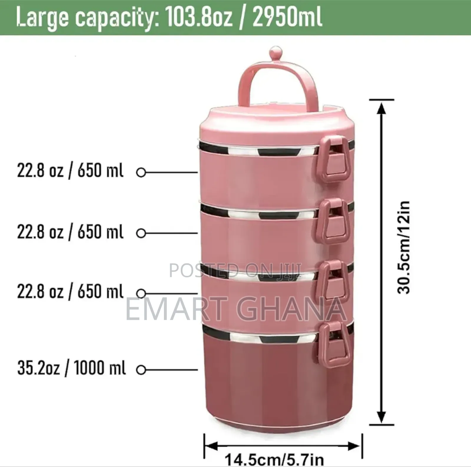 Stainless Steel Lunch Box, 2950ml 4-layer With Spoon And Fork