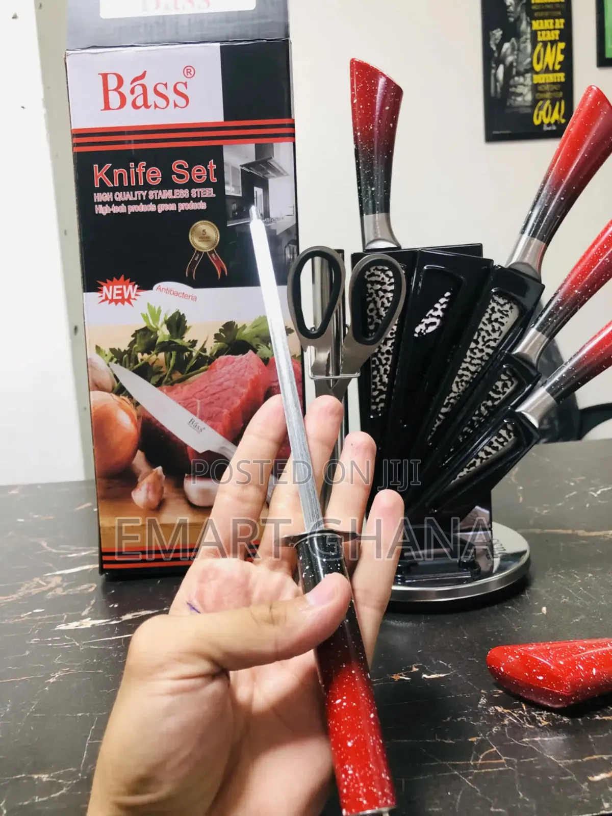 Bass Kitchen Knife Set 8 Pieces With Rotating And Folding Stand