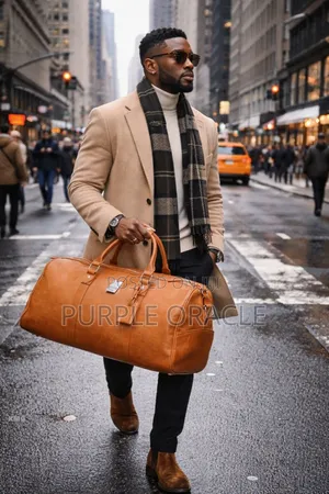 Brown And Black Leather Duffle Bag