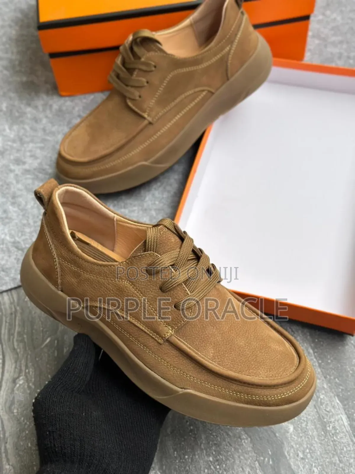 Brown Suede Designer-style Casual Leather Sneakers For Men