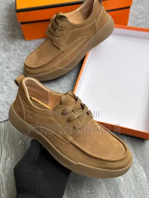 Brown Suede Designer-style Casual Leather Sneakers For Men