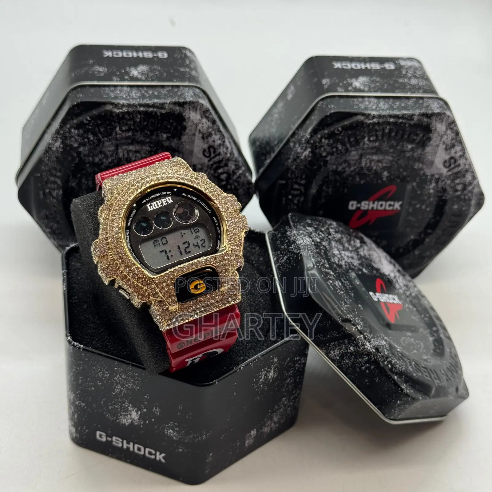 Gshock Digital Iced Bezel Rubber Strap Watch - Rosegold