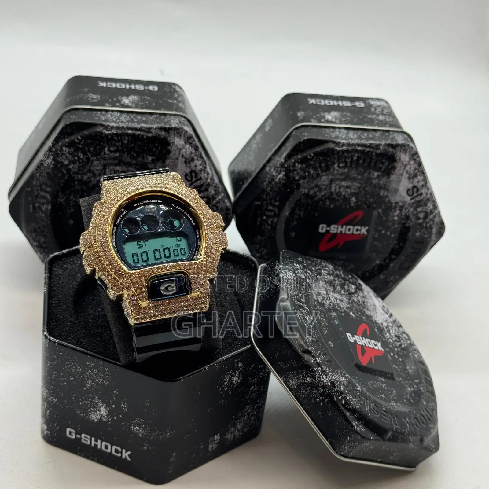 Gshock Digital Iced Bezel Rubber Strap Watch - Rosegold