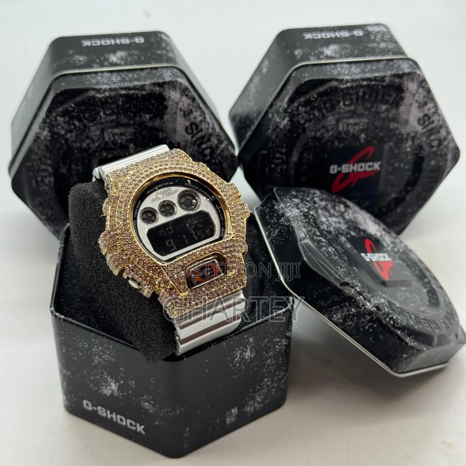 Gshock Digital Iced Bezel Rubber Strap Watch - Rosegold