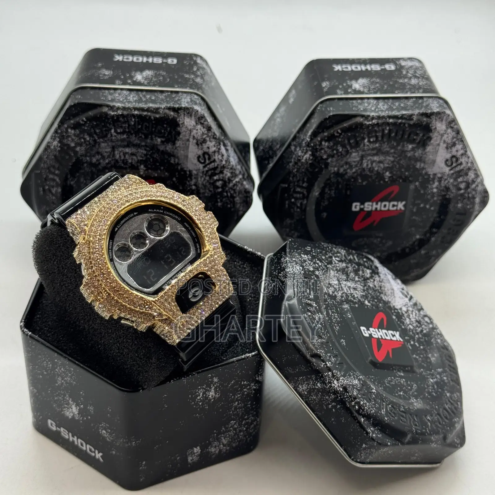 Gshock Digital Iced Bezel Rubber Strap Watch - Rosegold