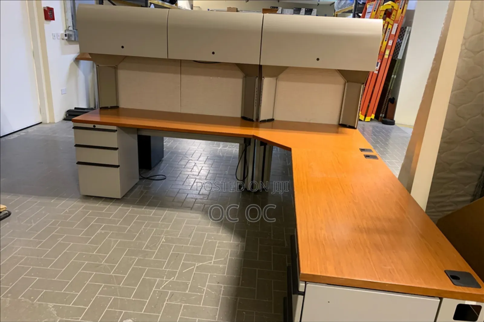 Office Desk and Metal Cabinet