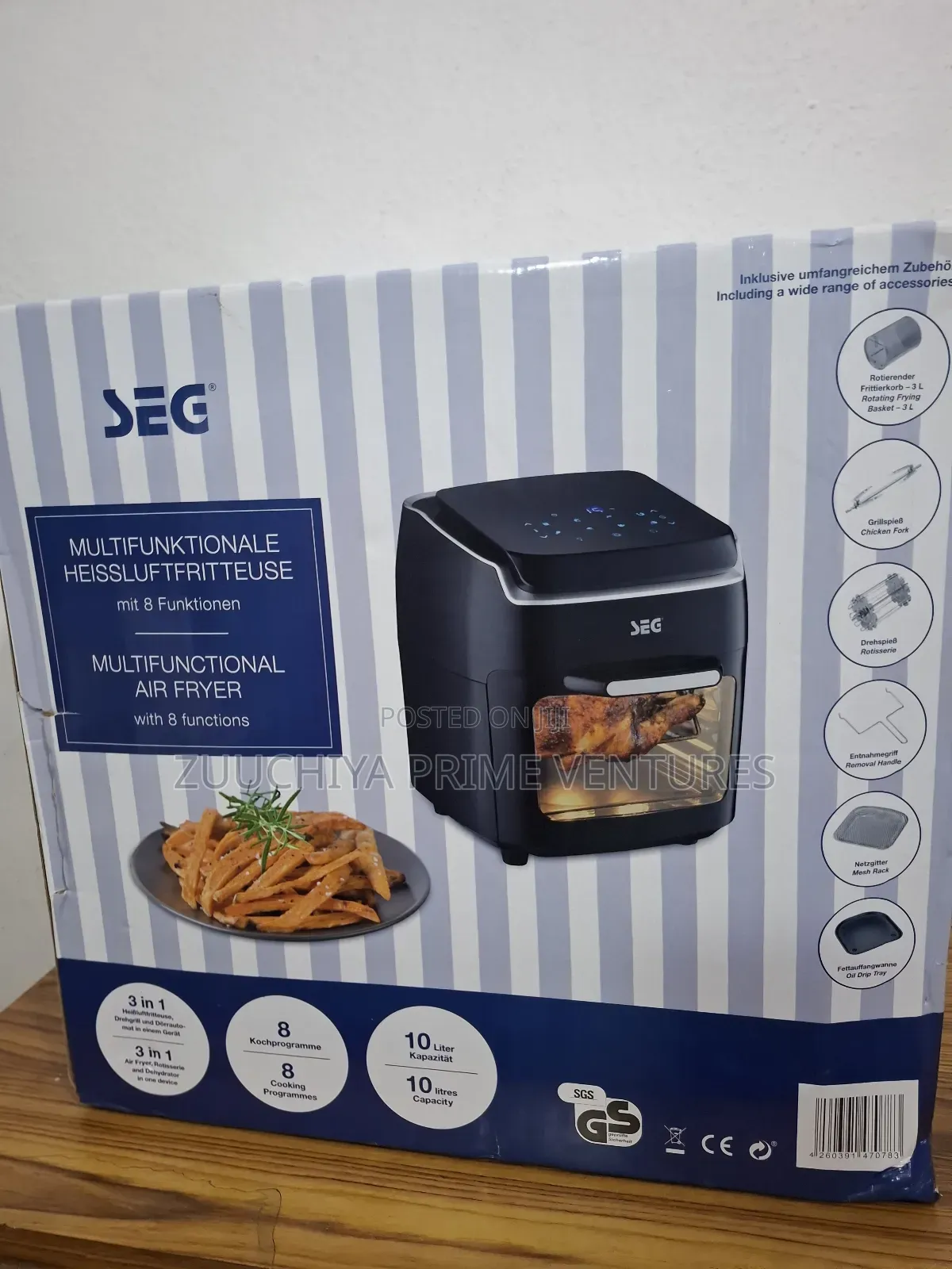 S.E.G. 10.L 3-in-1 Air Fryer With 8 Functions From Germany 
