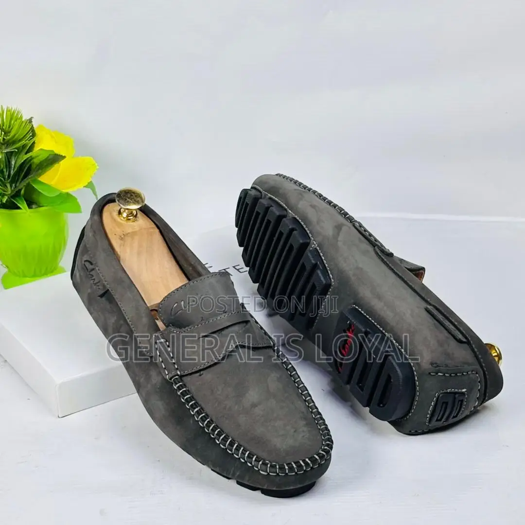 Gray Leather Clarks Loafers Shoe