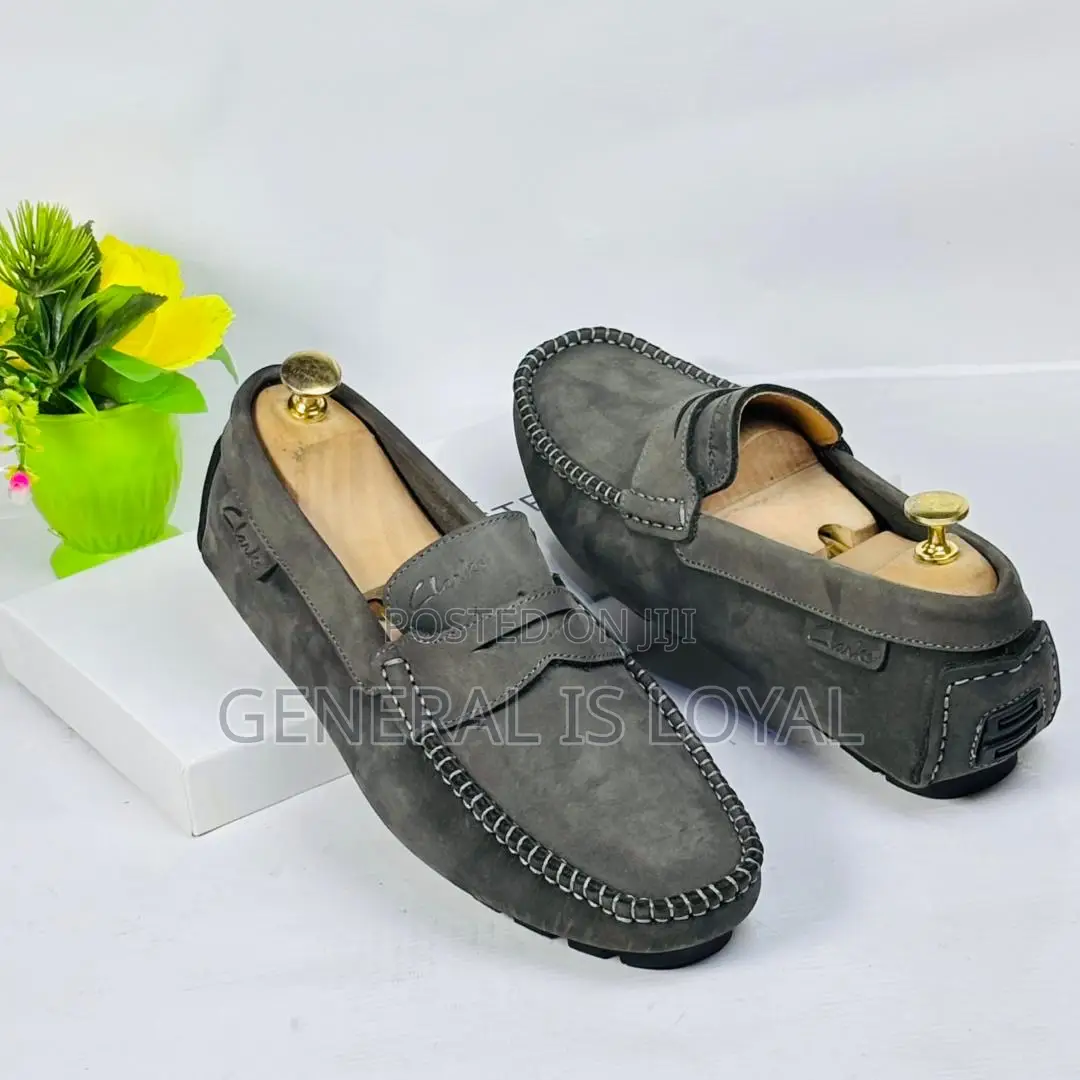 Gray Leather Clarks Loafers Shoe
