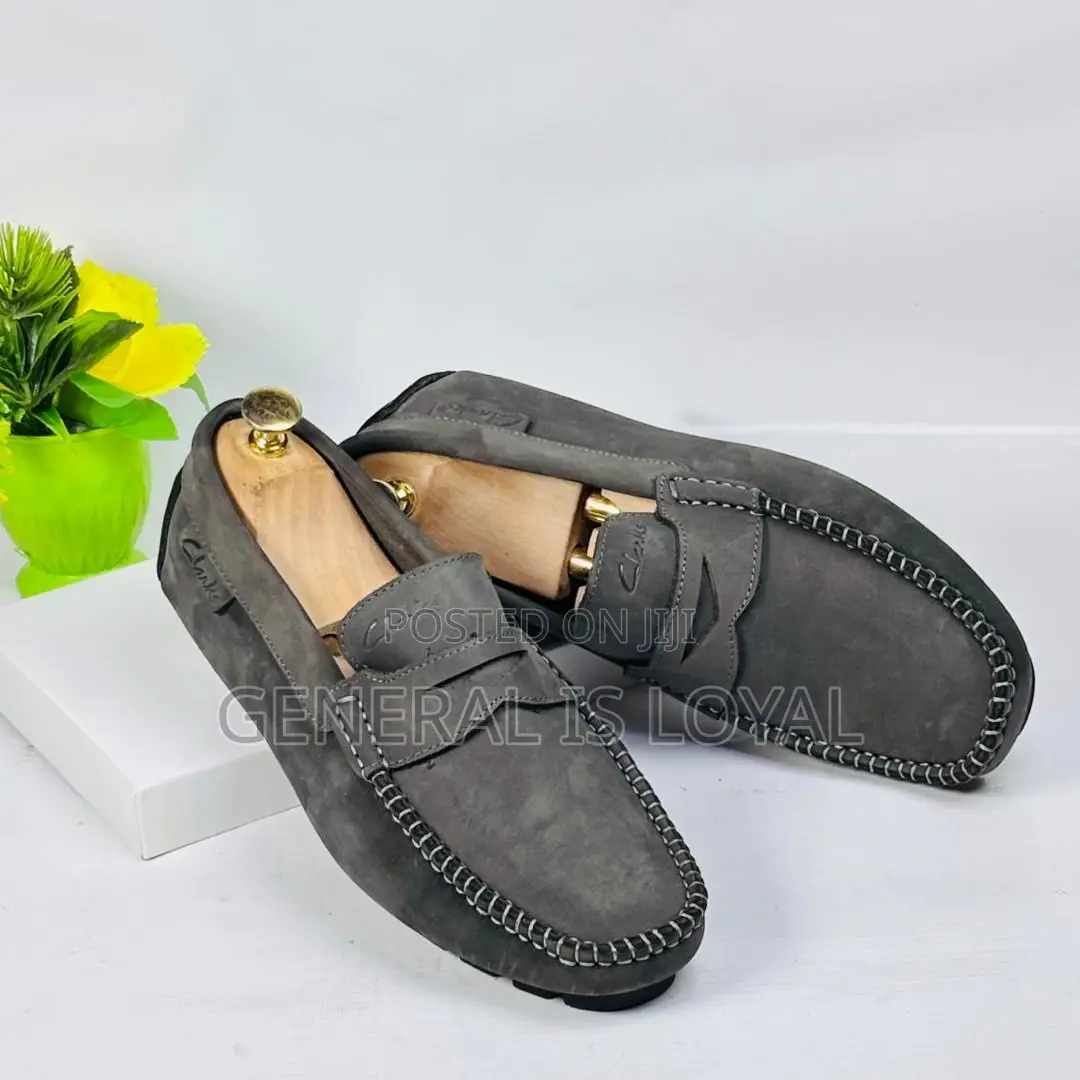 Gray Leather Clarks Loafers Shoe