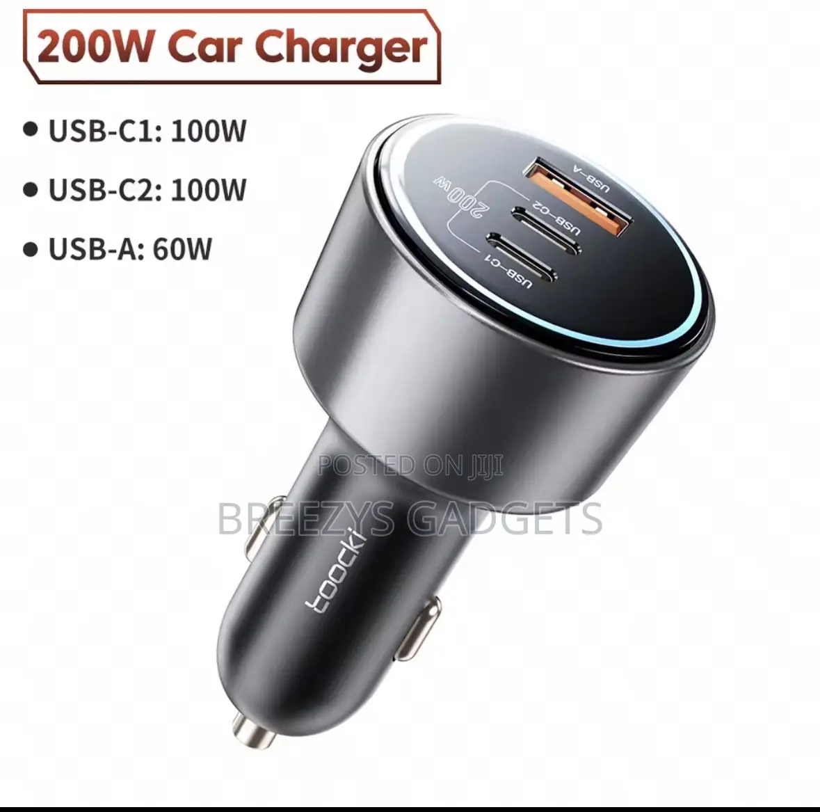 Toocki 200w Car Charger Usb Type C Qc 4.0 PPS 45w Pd 100w Fast Charger