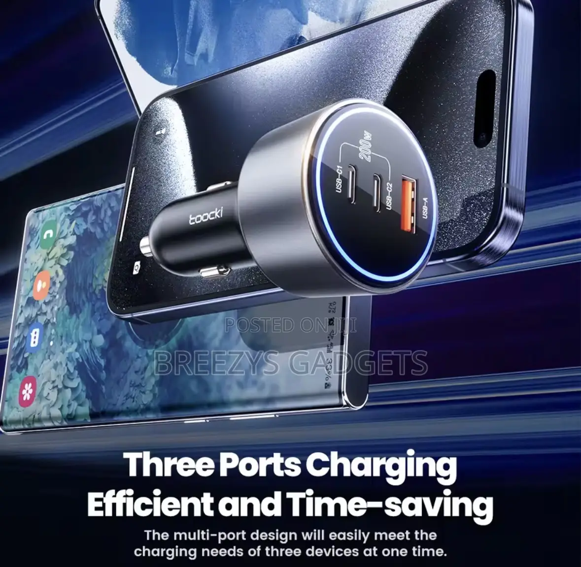 Toocki 200w Car Charger Usb Type C Qc 4.0 PPS 45w Pd 100w Fast Charger