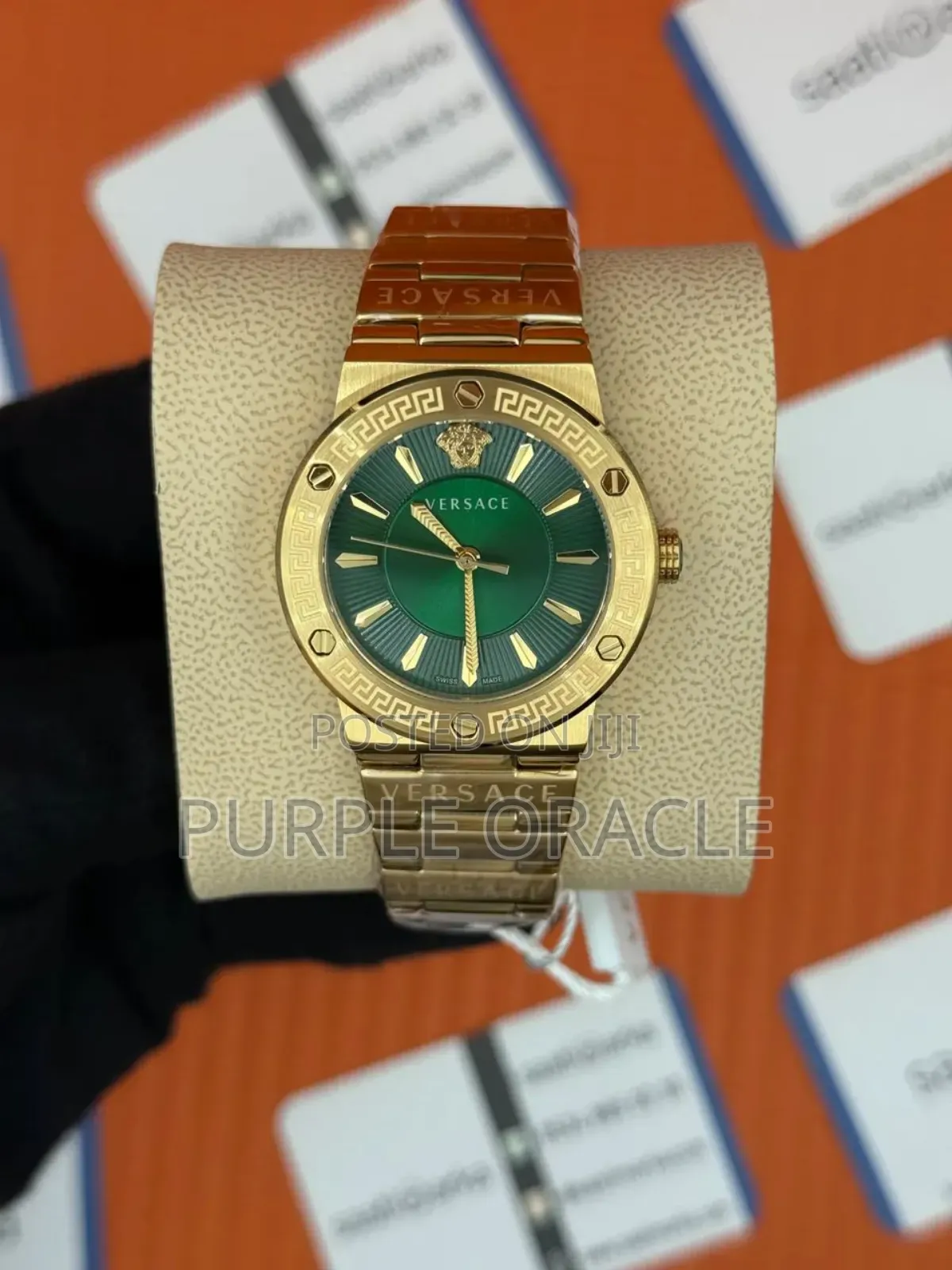 Versace Greca Green Dial Gold Steel Strap Ladies Watch Vevh00720