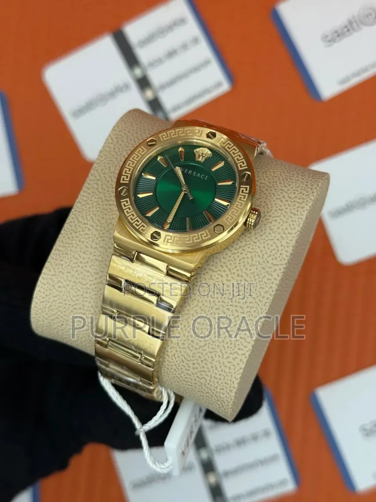 Versace Greca Green Dial Gold Steel Strap Ladies Watch Vevh00720