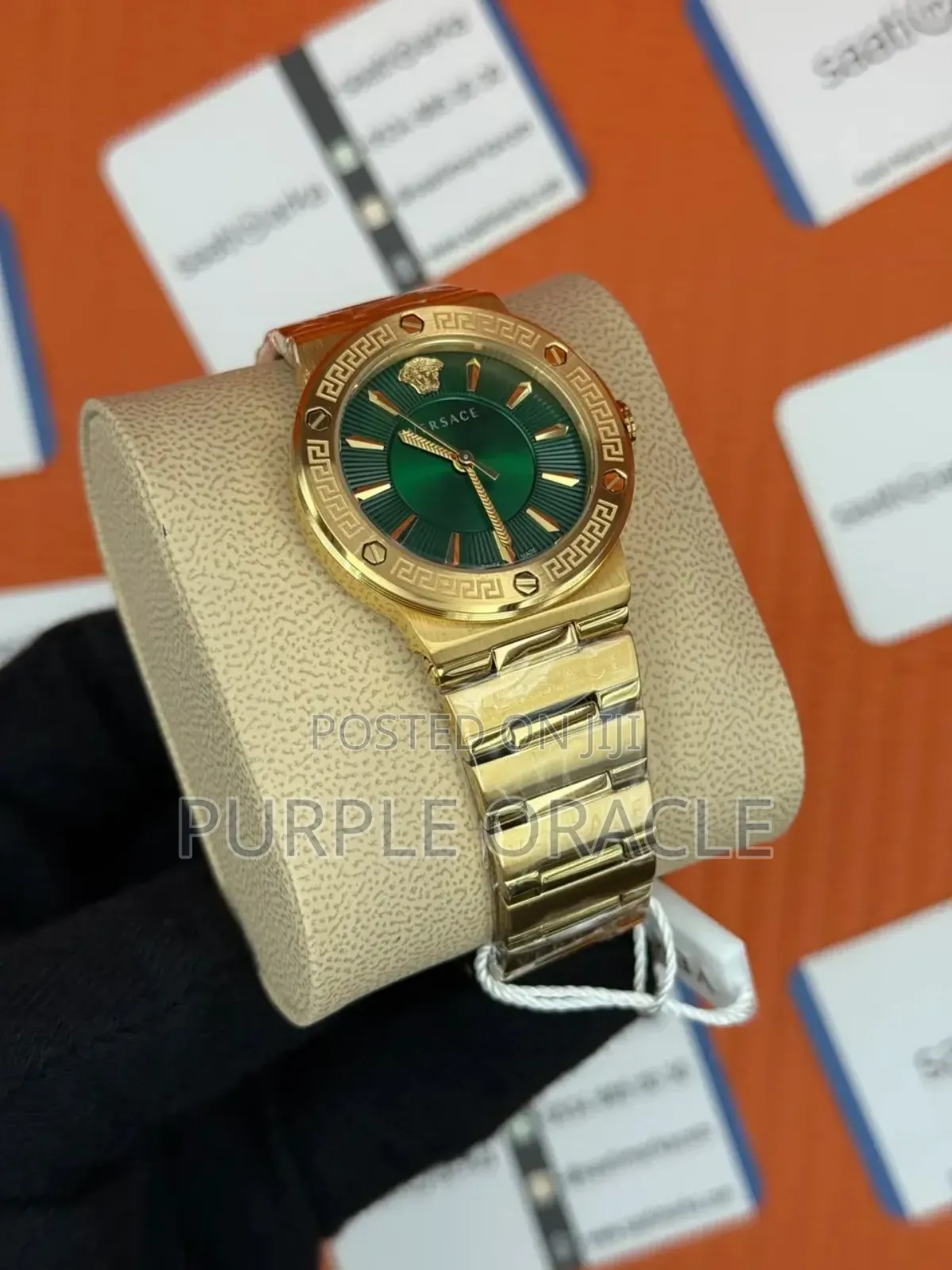 Versace Greca Green Dial Gold Steel Strap Ladies Watch Vevh00720