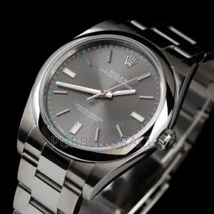 Rolex Oyster Perpetual Men's Steel Dome Bezel Watch Grey Dial.