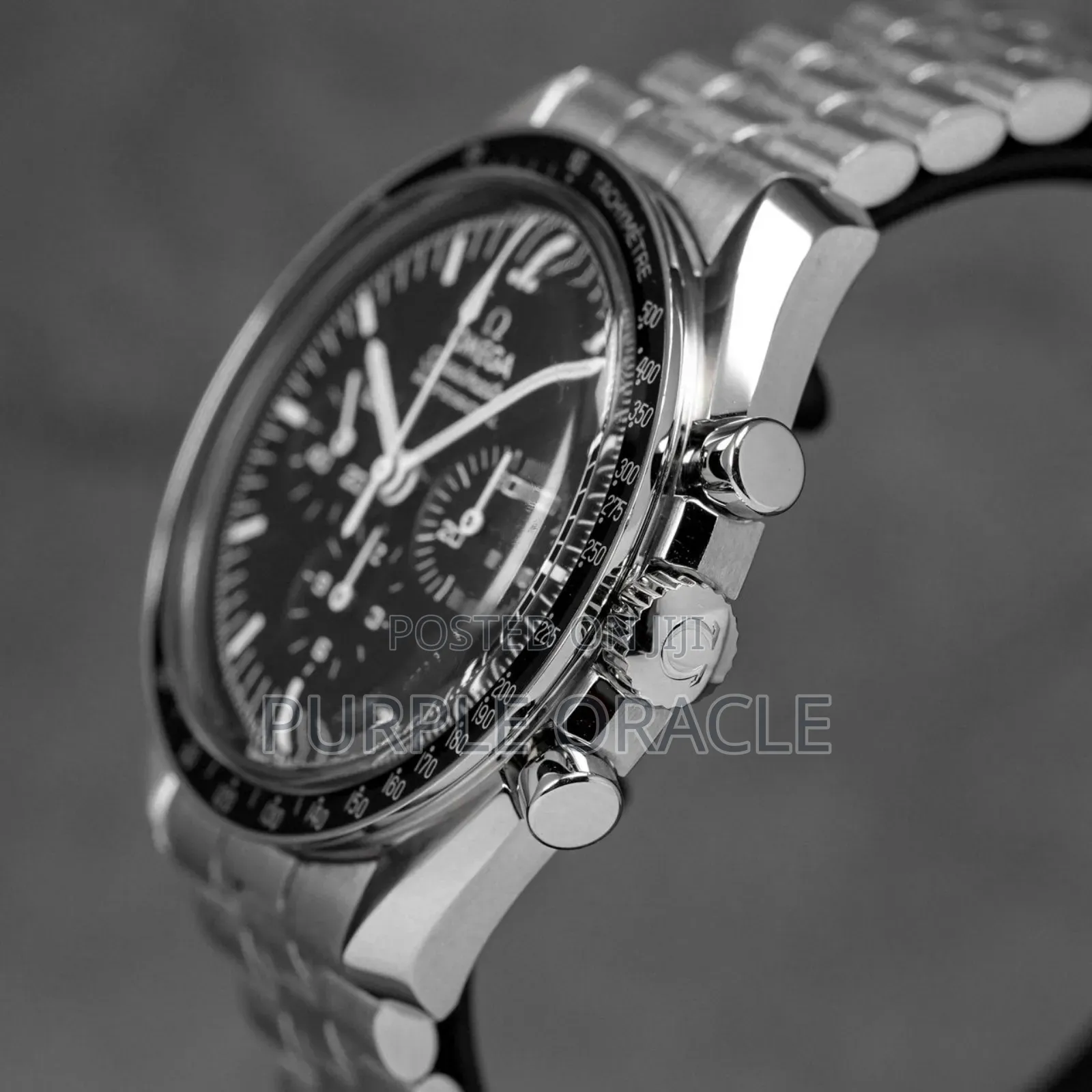 Omega Speedmaster Moonwatch Hesalite Silver Black Dial .