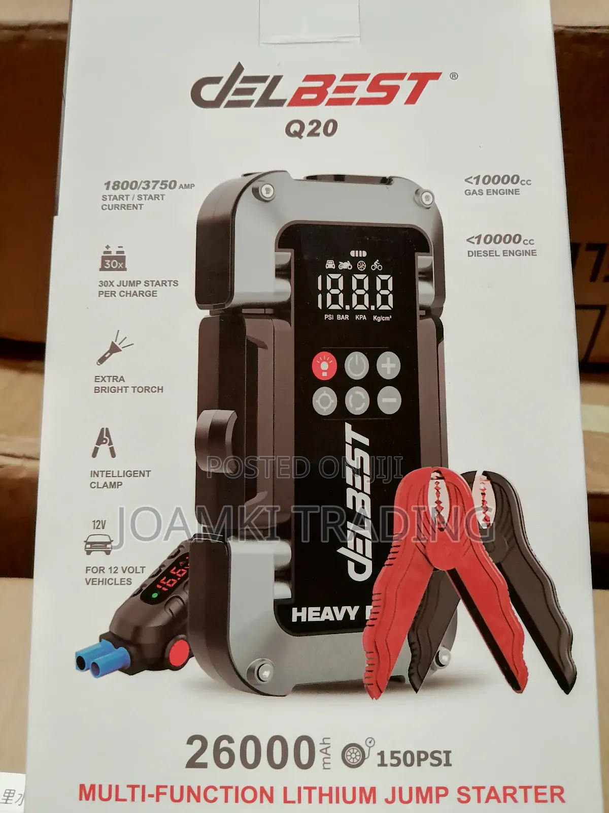 Q20 Jump Starter + Air Inflator/3750a Peak Current, 26000mah Battery