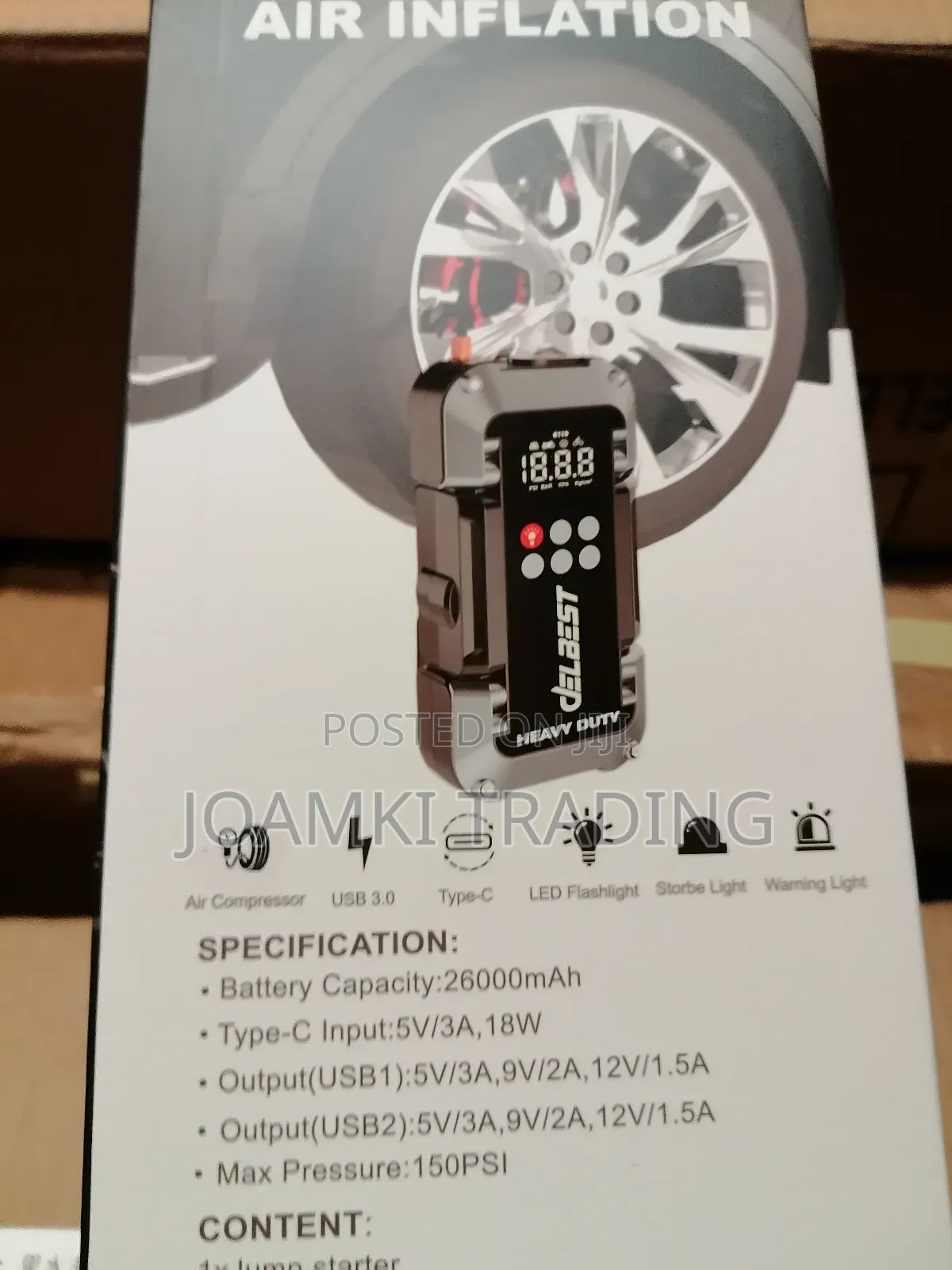 Q20 Jump Starter + Air Inflator/3750a Peak Current, 26000mah Battery