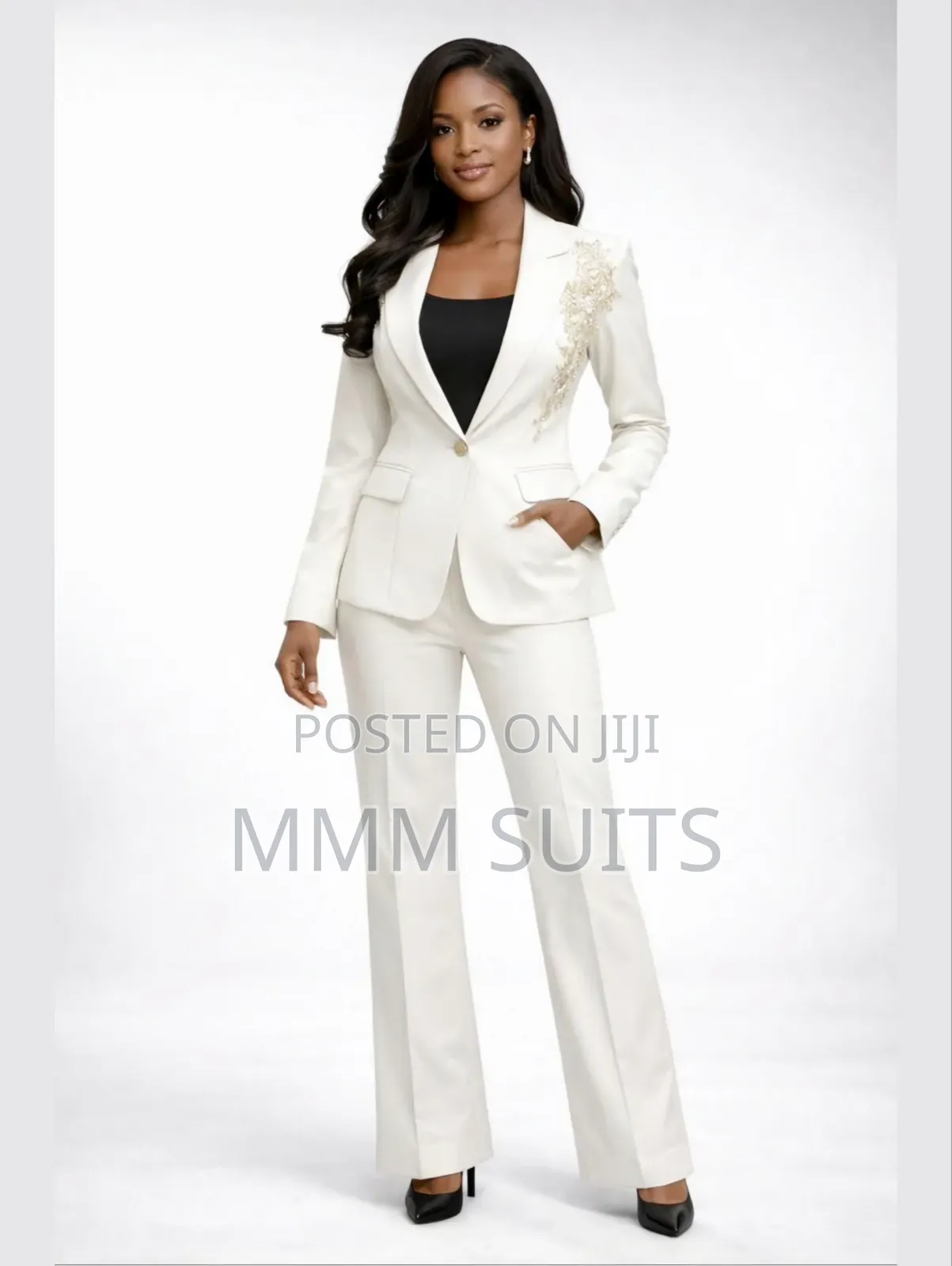 2-Piece Elegant Ladies' Trousers Suit With Embroidery