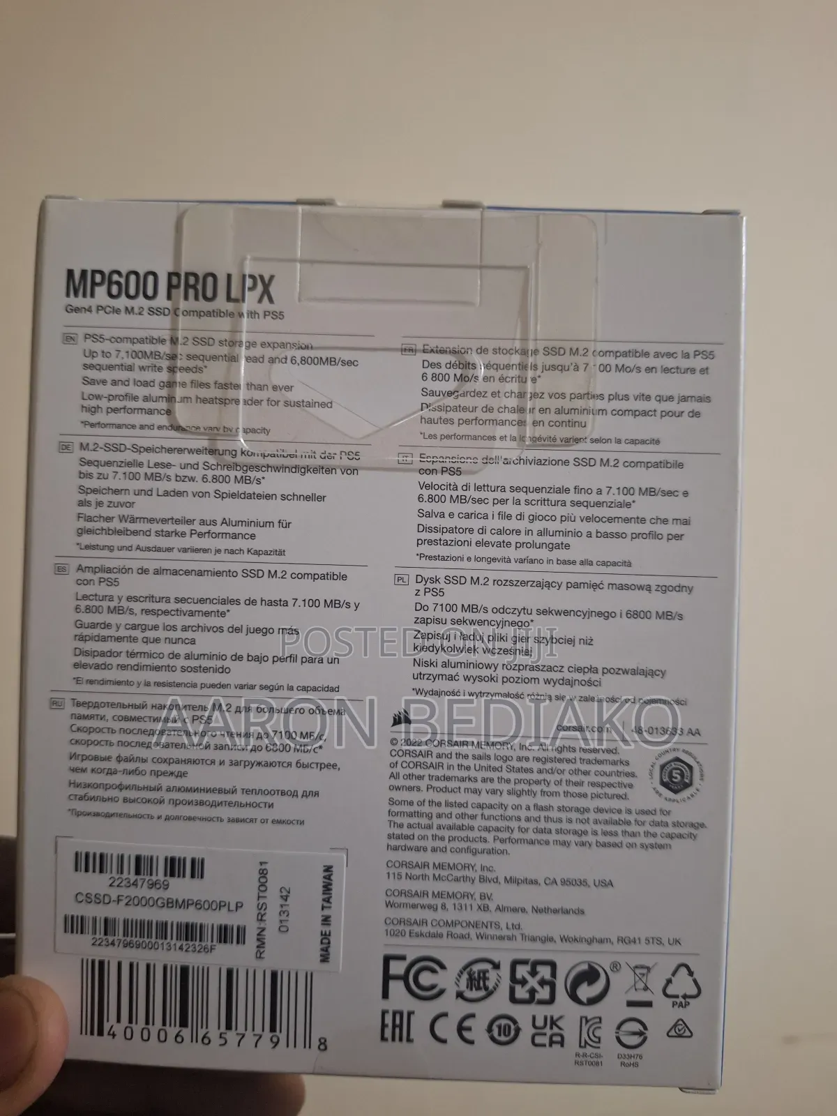 Corsair Mp600 Pro LPX 2tb Pcie Gen4 Nvme SSD M.2 - Ps5 Pc