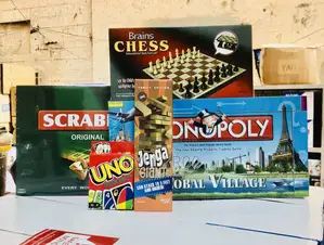 Games(Monopoly,Scrabble,Jenga,Chess,Uno Cards)