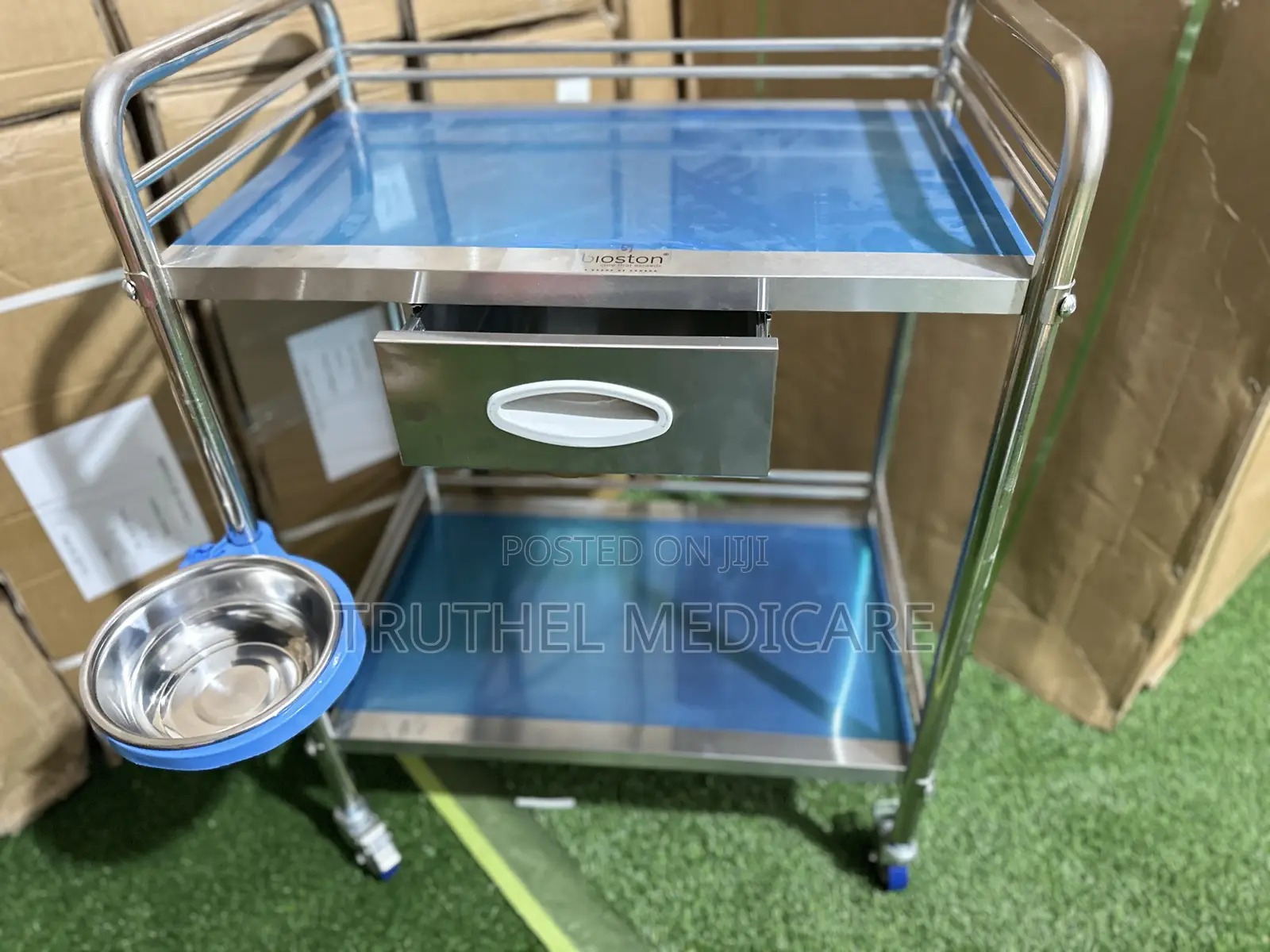 Stainless Medicine Trolley(2 Steps With Drawer)