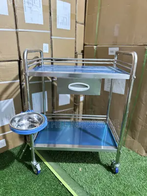 Stainless Medicine Trolley(2 Steps With Drawer)