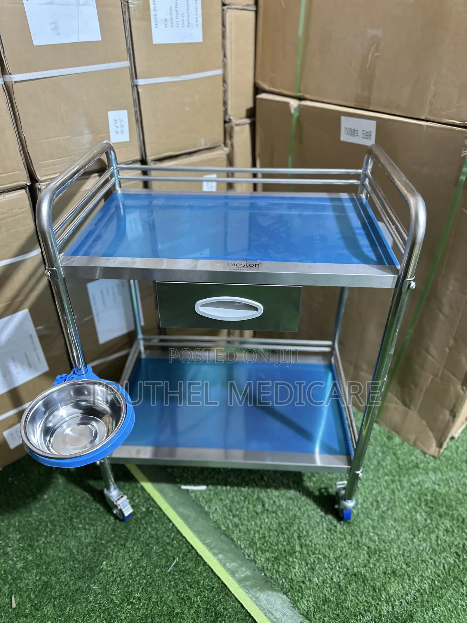 Stainless Medicine Trolley(2 Steps With Drawer)