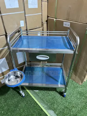 Stainless Medicine Trolley(2 Steps With Drawer)