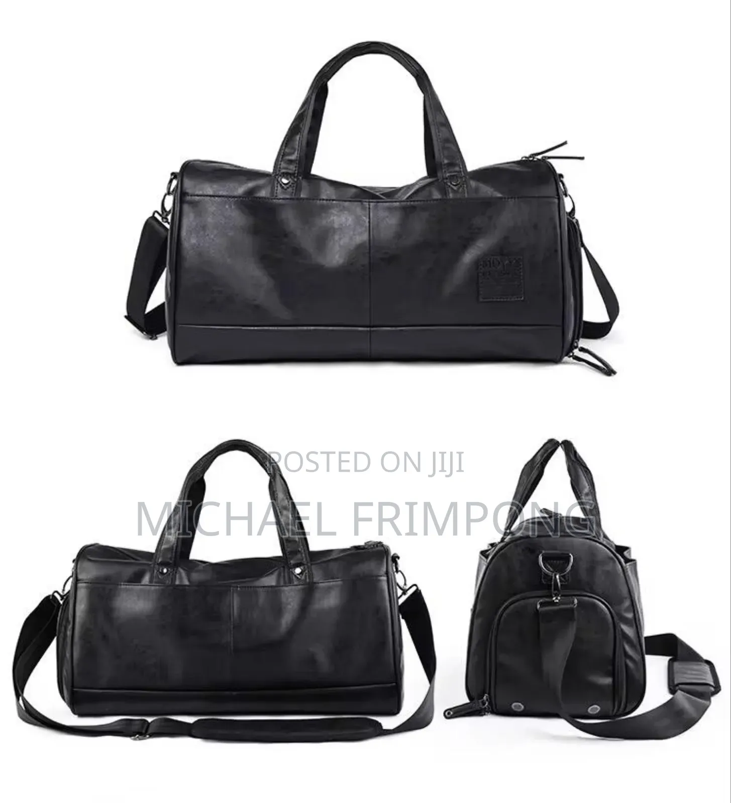 Genuine Leather Black Duffel Bag