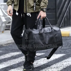Genuine Leather Black Duffel Bag