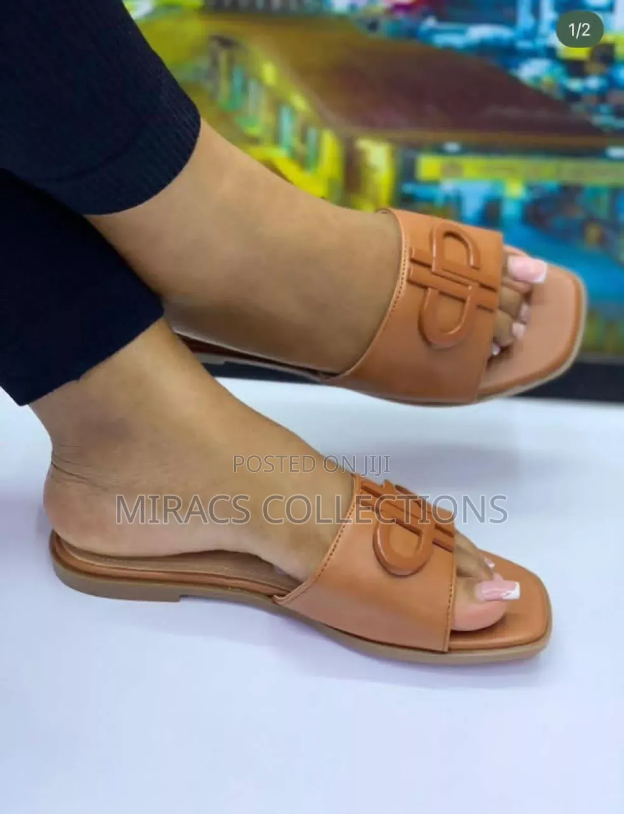 Double Buckle Leather Slippers
