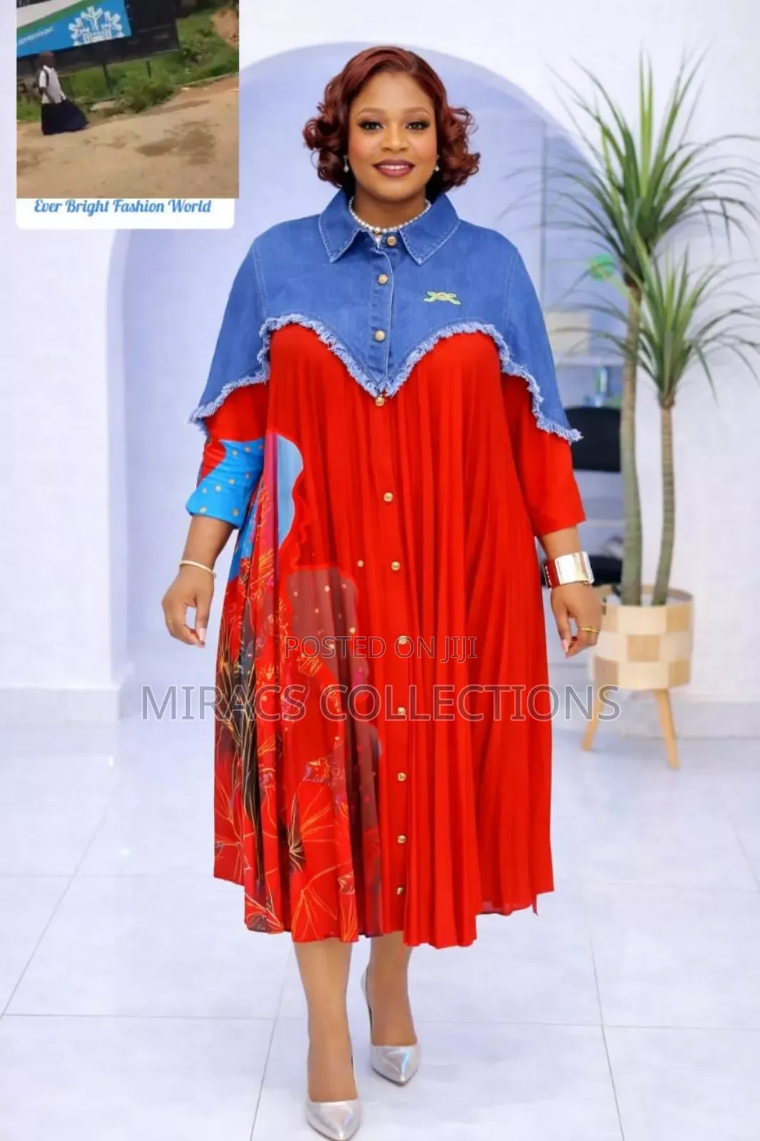 Denim Patch Work Pleat Dress