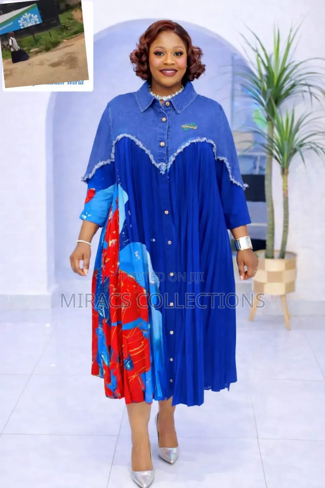 Denim Patch Work Pleat Dress