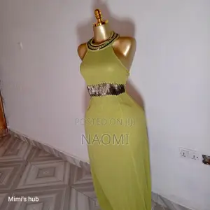 Elegant Lime Green Halter Maxi Dress With Beaded Detail