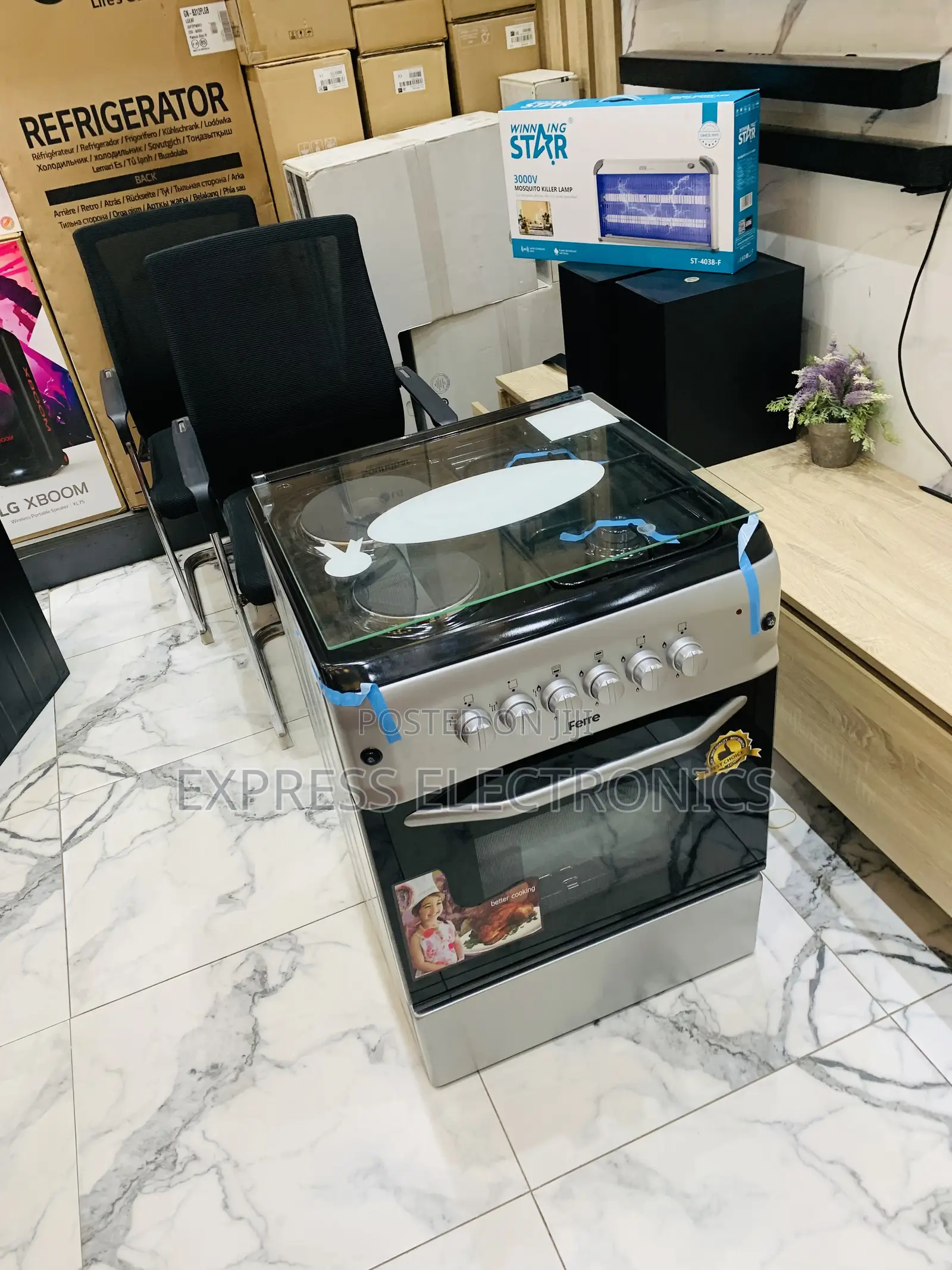 Ultra Modern Sleek Volcano 2 Gas 2 Electric Cooker Oven Sliver