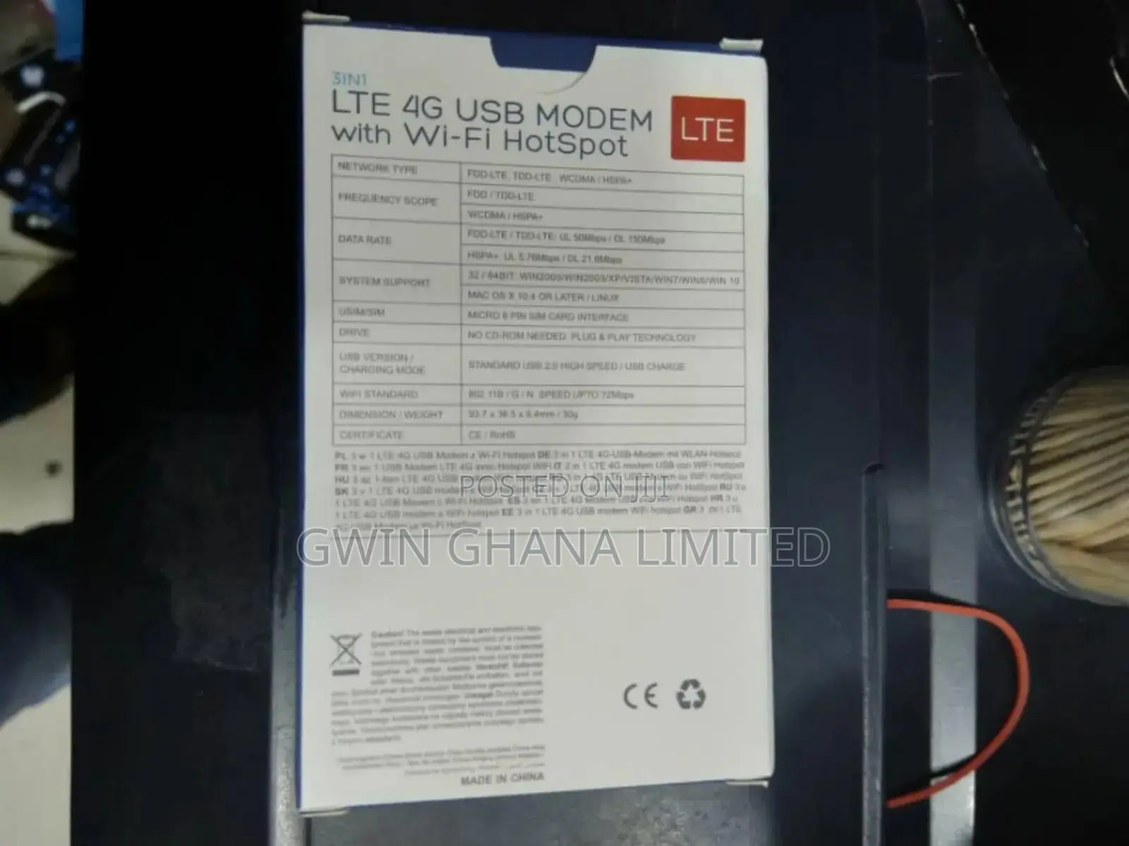 4g Lte Sim Wifi Modem. Powers on by Laptop, Power Bank,