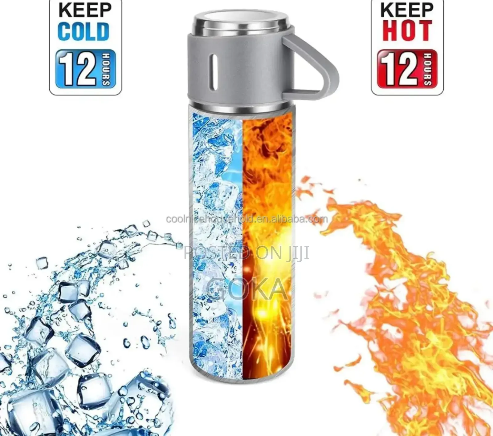 Double-Wall Thermal Mug Water Bottle Gift Set 2 Extra Cups